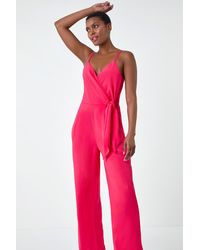 Roman - Tie Waist Pocket Detail Wrap Jumpsuit - Lyst