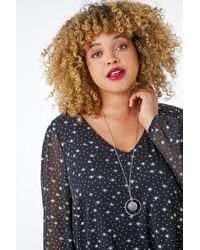 Roman Curve - Metallic Star Necklace V-Neck Chiffon Top - Lyst