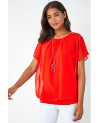Roman - Chiffon Jersey Blouson Top With Necklace - Lyst