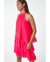 Roman - Sequin Trim Tiered Halterneck Dress - Lyst