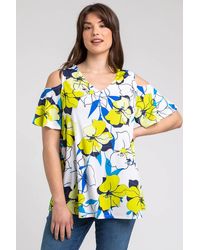 Roman Curve - Floral V-Neck Cold Shoulder Tunic Top - Lyst