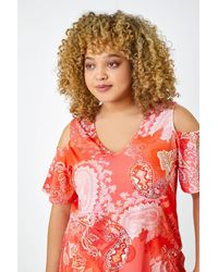 Roman Curve - Paisley Cold Shoulder Chiffon Jersey Top - Lyst