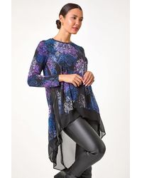 Roman - Foliage Puff Print Chiffon Hem Top - Lyst
