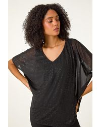 Roman - Glitter Mesh Overlay Tunic Stretch Top - Lyst