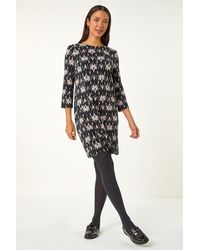 Roman - Abstract Zip Trim Stretch Shift Dress - Lyst