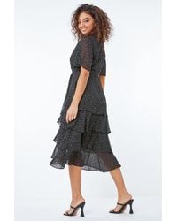 Roman Petite - Spot Print Tiered Frill Midi Dress - Lyst