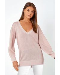Roman - Relaxed Stretch Shimmer V-Neck Jumper - Lyst