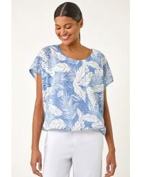 Roman - Leaf Print Lace Bubble Hem Top - Lyst