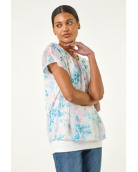 Roman - Floral Print Bubble Hem Top - Lyst