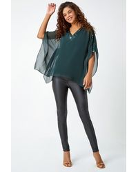 Roman - Sequin Trim Chiffon Overlay Tunic Stretch Top - Lyst