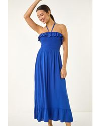 Roman - Frill Shirred Bandeau Midi Dress - Lyst