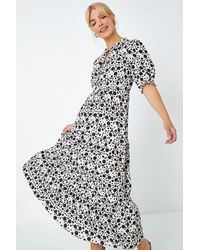 D.u.s.k - Spot Tie Neck Tiered Frill Midi Dress - Lyst