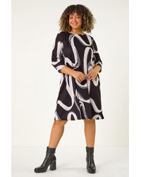 Roman Curve - Brush Print Stretch Swing Dress - Lyst