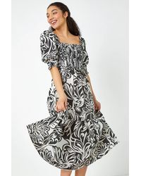 D.u.s.k - Floral Contrast Print Midi Dress - Lyst