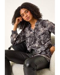 Roman - Abstract Print Collar Button Detail Blouse - Lyst