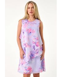 Roman Petite - Floral Print Tiered Chiffon Dress - Lyst