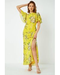 Roman - Floral Tiered Sleeve Chiffon Maxi Dress - Lyst