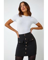 Roman - Ribbed Elastic Waist Button A Line Skirt - Lyst