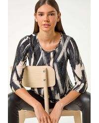Roman - Brush Print Hanky Hem Stretch Tunic Top - Lyst