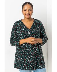 Roman Curve - Floral Print Button Detail Tunic Top - Lyst