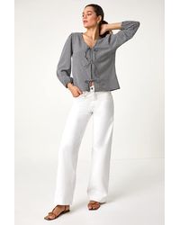 Roman - Gingham Print Tie Front Woven Top - Lyst