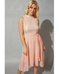 Roman - High Neck Lace Detail Dress - Lyst
