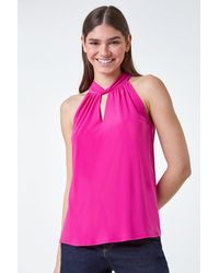 Roman - Twist Neck Tie Back Stretch Top - Lyst