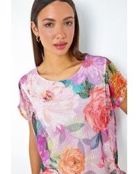 Roman - Mesh Overlay Floral Print T-Shirt - Lyst