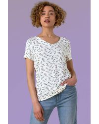 Roman - Floral Print V-Neck T-Shirt - Lyst