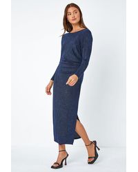 Roman - Glitter Cowl Back Stretch Ruched Midi Dress - Lyst