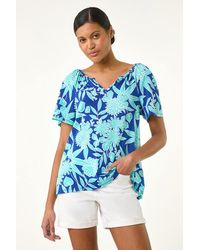 Roman - Textured Print Notch Neck Top - Lyst