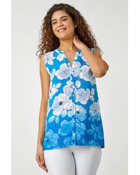Roman - Sleeveless V-Neck Floral Print Blouse - Lyst
