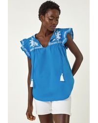 Roman - Embroidered Tie Front Top - Lyst