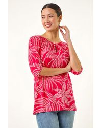 Roman - Printed Keyhole Front Stretch Top - Lyst