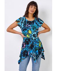 Roman - Tropical Palm Print Hanky Hem Tunic Top - Lyst