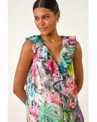 Roman - Tropical Print Ruffle Front Vest - Lyst