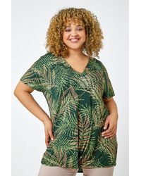 Roman Curve - Leaf Print Stretch Jersey Top - Lyst