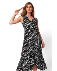 Roman - Zebra Print Frill Wrap Dress - Lyst