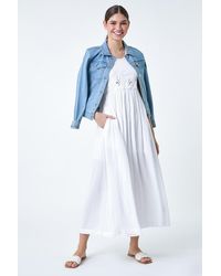 Roman - Cotton Blend Lace Detail Midi Dress - Lyst