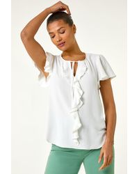 Roman - Frilled Sleeve Tie Front Top - Lyst