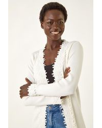Roman - Lace Trim Knit Cardigan - Lyst