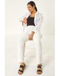 Roman - Elastic Waist Tie Front Linen Mix Trouser - Lyst