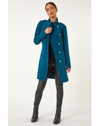 Roman - Funnel Neck Buttoned Coat - Lyst