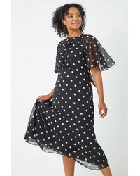 Roman Petite - Polka Dot Chiffon Midi Dress - Lyst