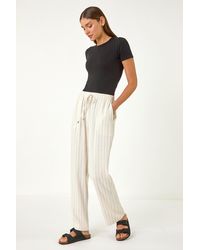 Roman - Elastic Waist Tie Front Linen Mix Trouser - Lyst