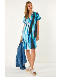 Roman - Abstract Printed Linen Shift Dress - Lyst