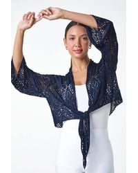 Roman - Tie Front Stretch Crochet Cardigan - Lyst
