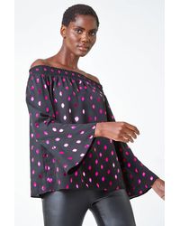 Roman - Metallic Polka Dot Print Bardot Top - Lyst