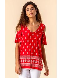 Roman - Paisley Print Cold Shoulder Top - Lyst