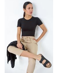 Roman - Cotton Elastic Waist Cropped Cargo Trousers - Lyst
